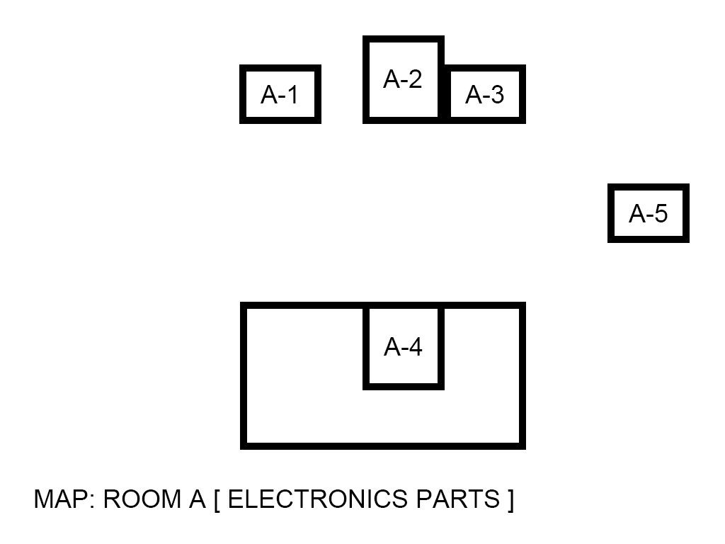 Image, map. Room A(A1~A5). Electronic parts